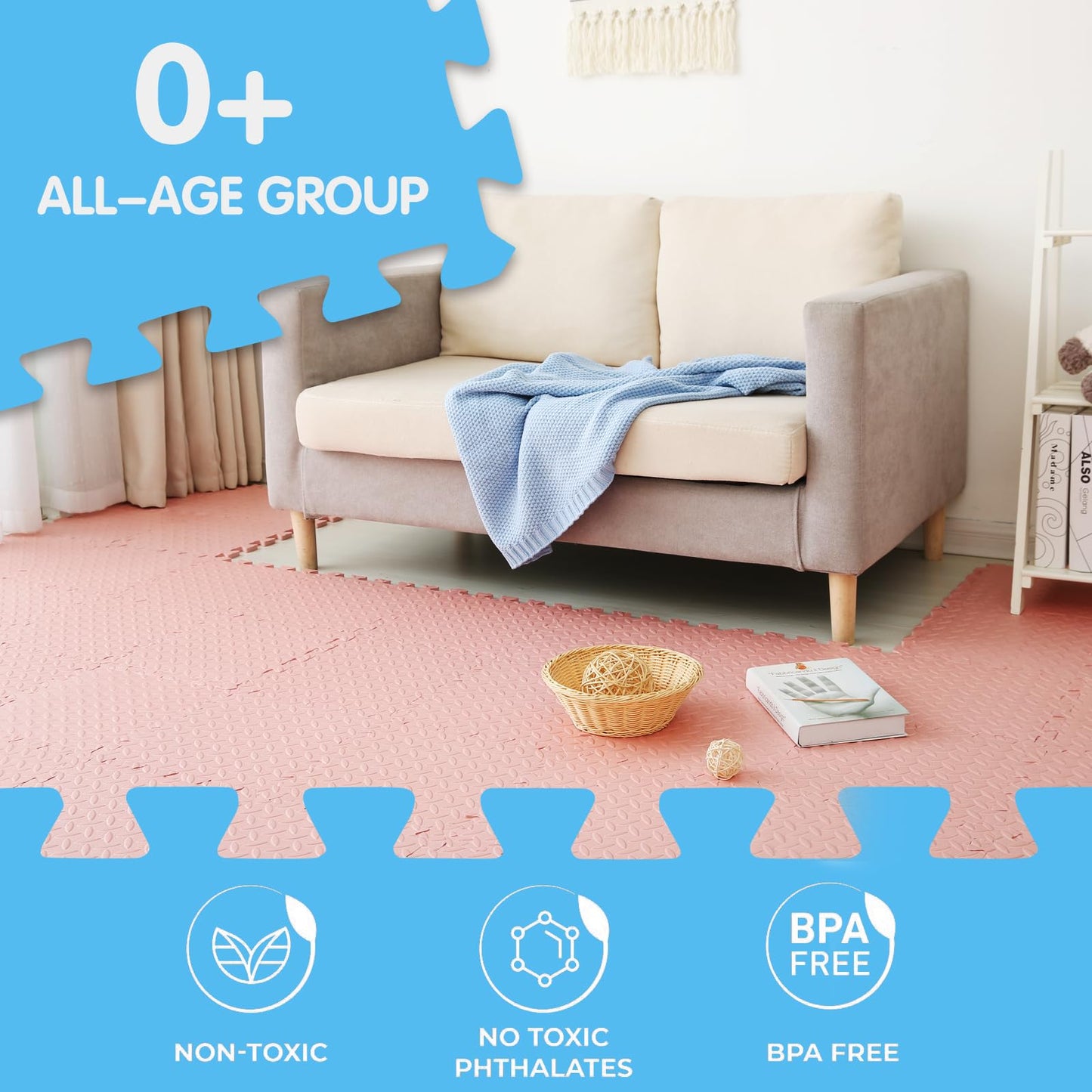 Coolcandy Solid Colored Foam Play Mat, 12"*12" Each Mat丨Non-Toxic Soft Baby Play Mat, 0.4" Thickened Square Interlocking Floor Mats - Toddler Playmat for Playing, Exercise(Loli Pink/16 Tiles)