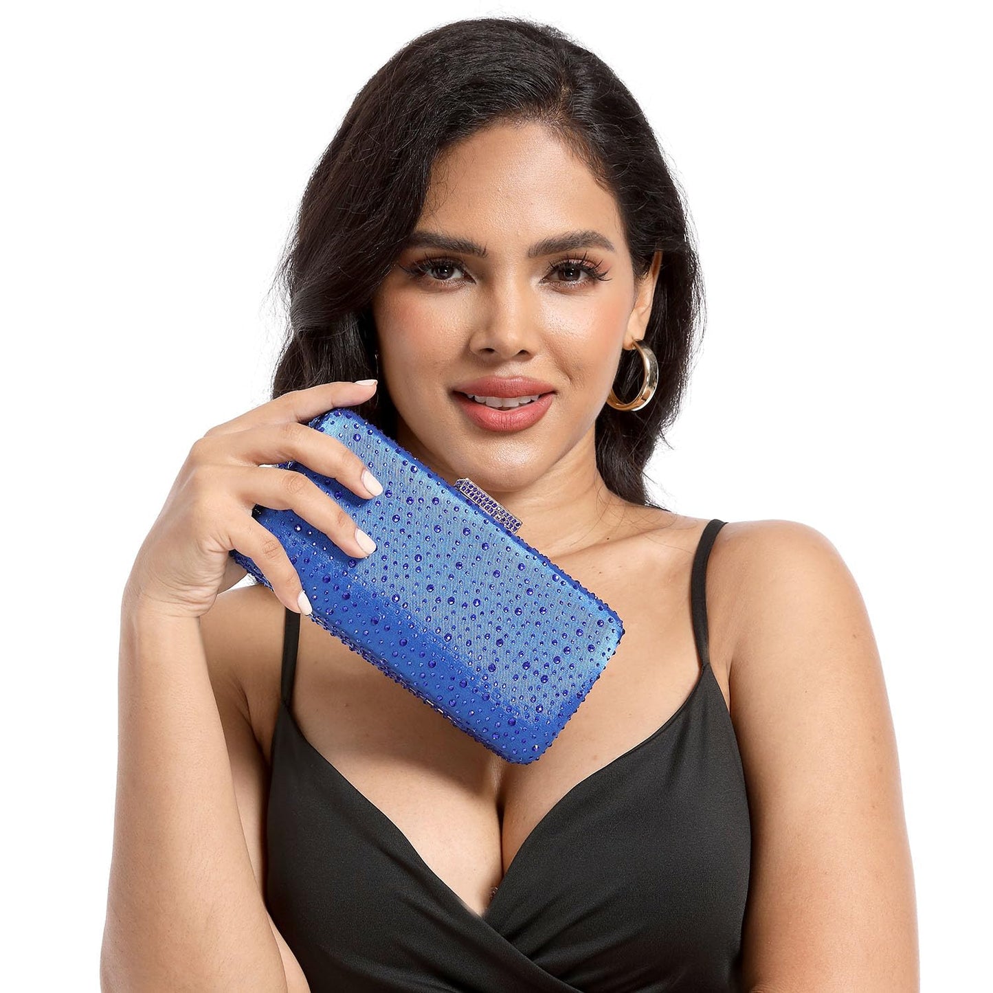 Boutique De FGG Elegant Women Crystal Clutch Purse Formal Evening Bags Wedding Handbags Cocktail Rhinestone Clutch Purse,Mini,Blue