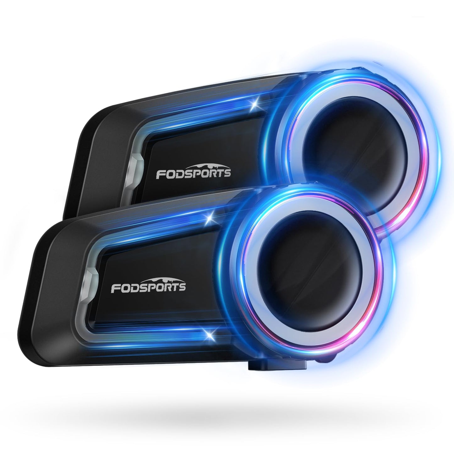 Fodsports FX7 10 Riders Mesh Motorcycle Bluetooth Headset, Dual Chips V5.4 Helmet Bluetooth Headset with Audio Multitasking, Music Share, Motorcycle Intercom with CVC & ENC Noise Reduction, FM, 2 Pack