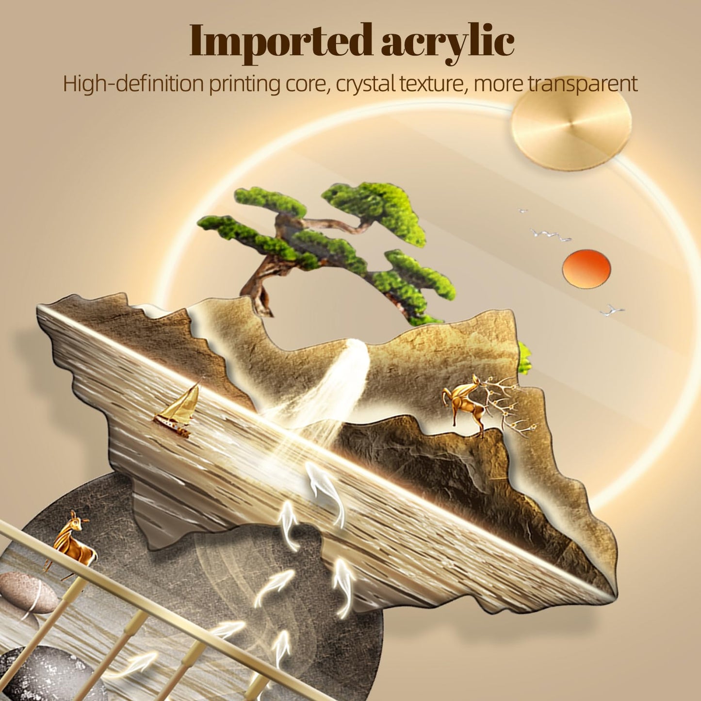 XQDYSG LED Light Decor Wall Art, 3D Art Wall Decor with Light, Decors Walls Sculptures Large 3D Art, Decors Walls Sculptures Lighting Modern, Plug-in Power Supply, Gold F, 23x53IN