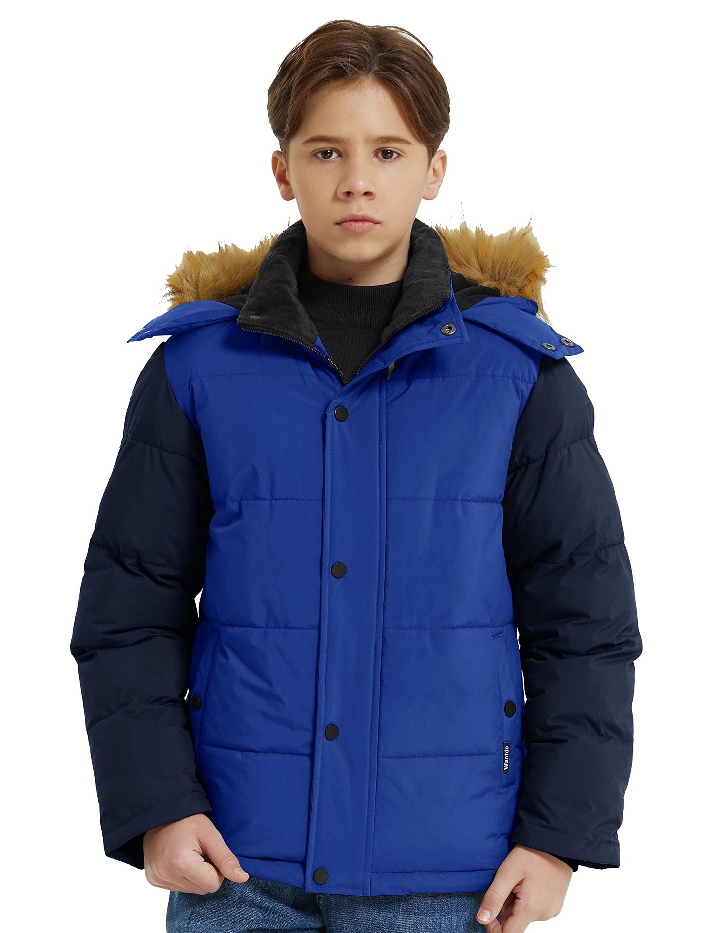 wantdo Boys' Puffer Jacket Warm Thick Winter Coat Hooded Outerwear Acid Blue navy 8