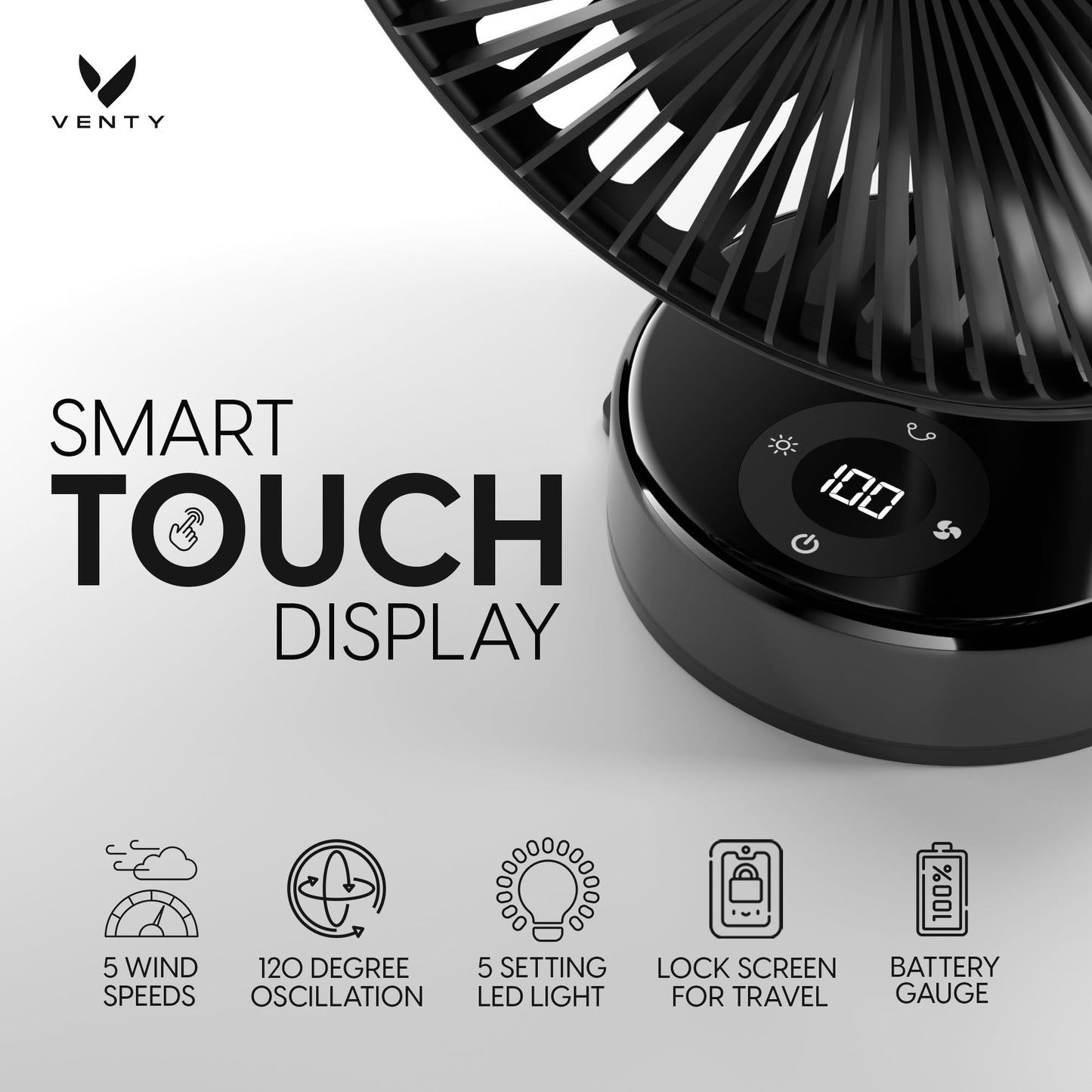 VENTY Portable Clip Fan - Rechargeable 10-Hour Battery Portable Fan - 360° Rotation & 90° Tilt - Stroller, Desk or Bedside - Aromatherapy & LED Light - USB-C Rechargeable Clip On