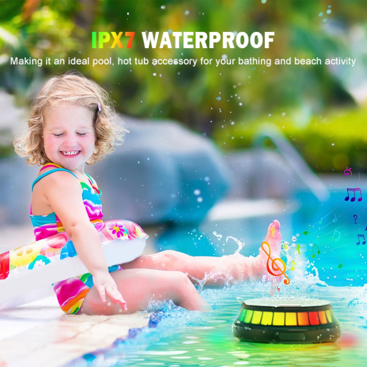 EMPERSTAR Floating Speaker for Pool with Colorful Lights, IPX7 Waterproof Floating Hot Tub Speaker, 15W Stereo Loud Sound, 360° Loud Stereo Sound, TWS, Great for Pool Shower Travel SPA