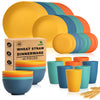 SINOGE Wheat Straw Dinnerware Sets, 40PCS Kids Dinner Plates and Cereal Bowls Set, Microwave and Dishwasher Safe Cups Set for 8, Lightweight Unbreakable Kitchen Dishes Dinnerware Sets- Multi