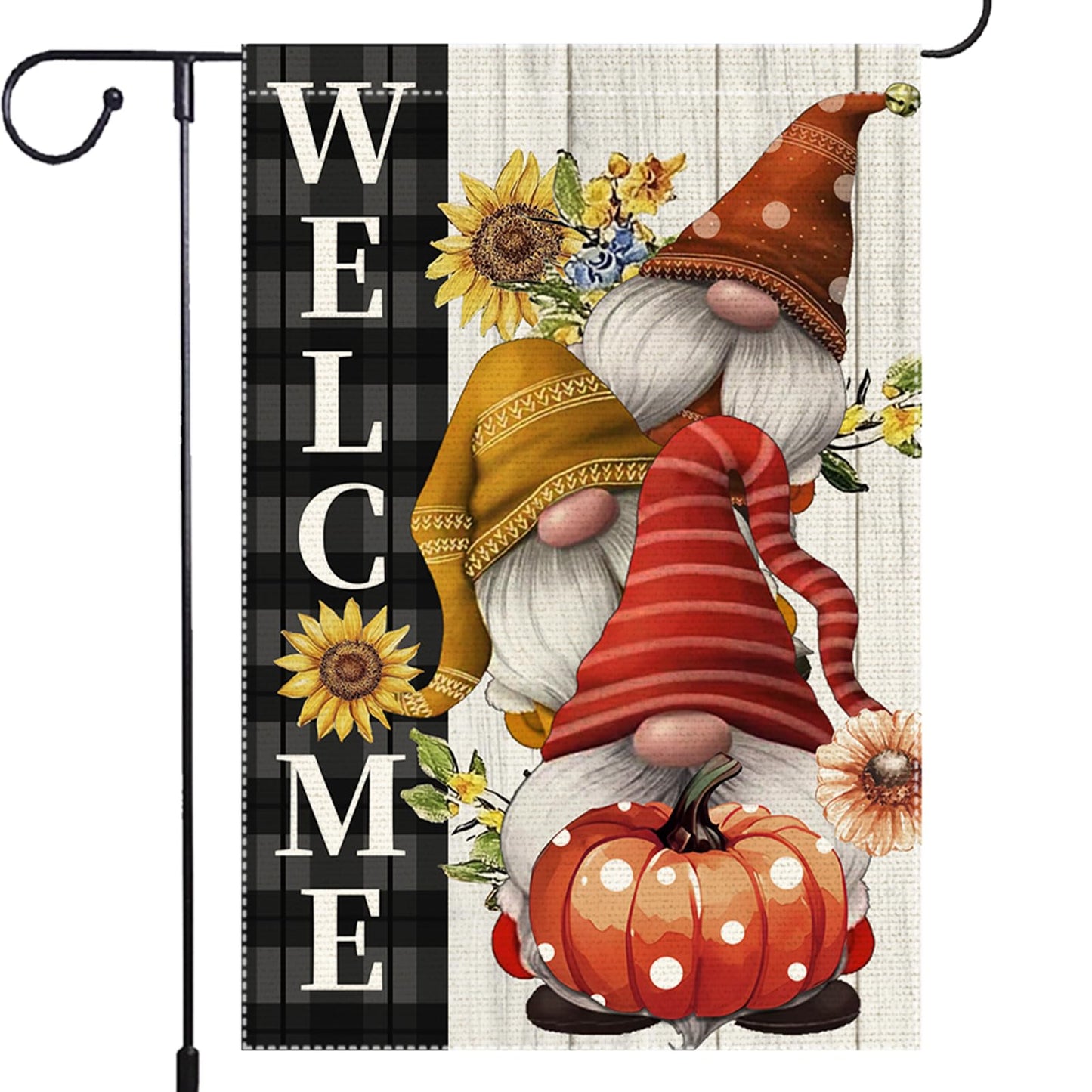 Welcome Pumpkin Fall Garden Flags Polka Dots Gnome Garden Flag Double Sided Burlap Autumn Holiday Maple Leaf Yard Outside Patio Lawn Decorations 12x18 Inch