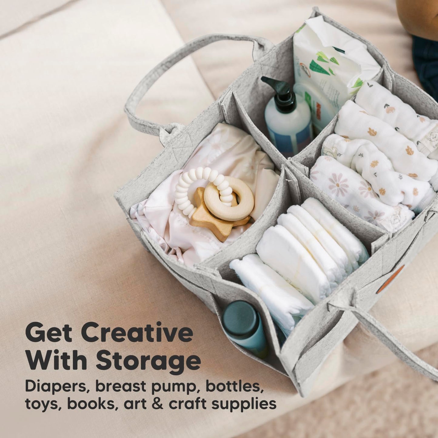 KeaBabies Baby Diaper Caddy Organizer with Handle - Portable Baby Organizers and Storage for Nursery, Changing Table, Large Travel Car Caddy, Girls,Boys Shower Gift Basket,New Mom Gifts(Classic Gray)