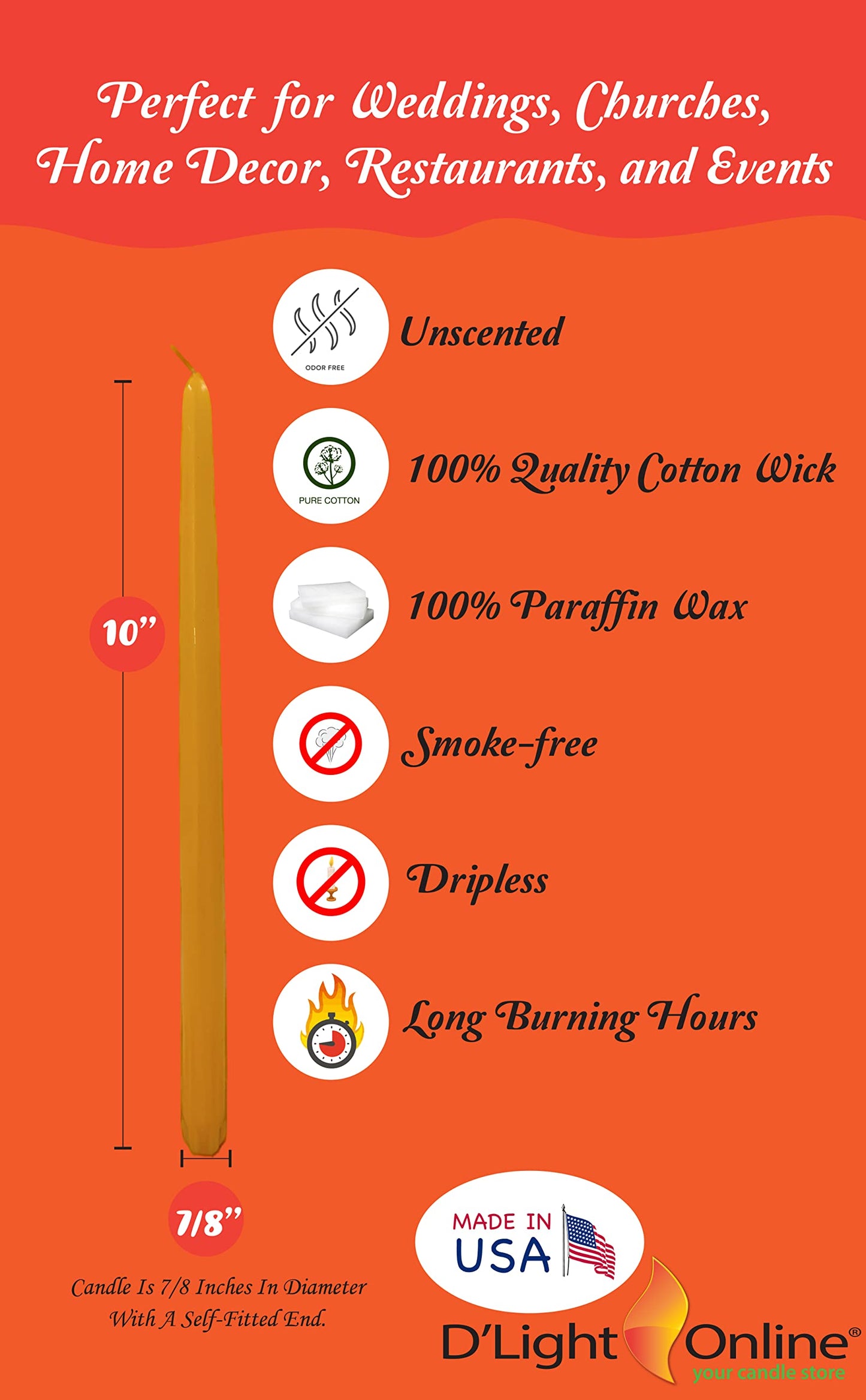 D'light Online Elegant 10" Seasonal Fall Taper Candles Premium Quality - Unscented, Hand-Dipped Tapered, Dripless and Smokeless - Set of 12 (10 Inch, Autumn Foliage)