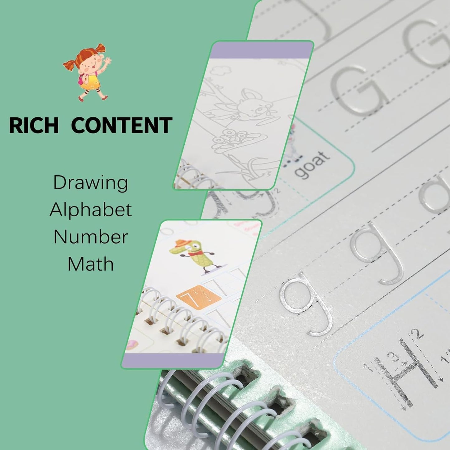 Yekidos Large 2 Sets Calligraphy Magic Copybook Learn to Write for Kids Age 2 3 4 5 6 7 8 12 Handwriting Practice Preschool Activities Tracing Book Prek Kindergarten Paper Must Haves School Supplies