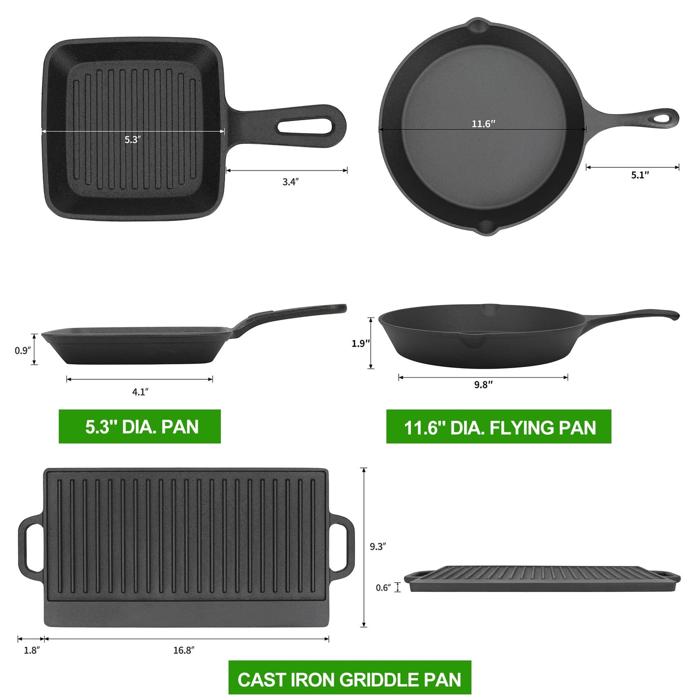8 Piece Pre-Seasoned Dutch Oven Cooking Set Cast Iron Camping Kitchen Cookware Bakeware Skillets & Square Grill Pan w/Vintage Carrying Wood Box for Ourdoor Home BBQ Baking