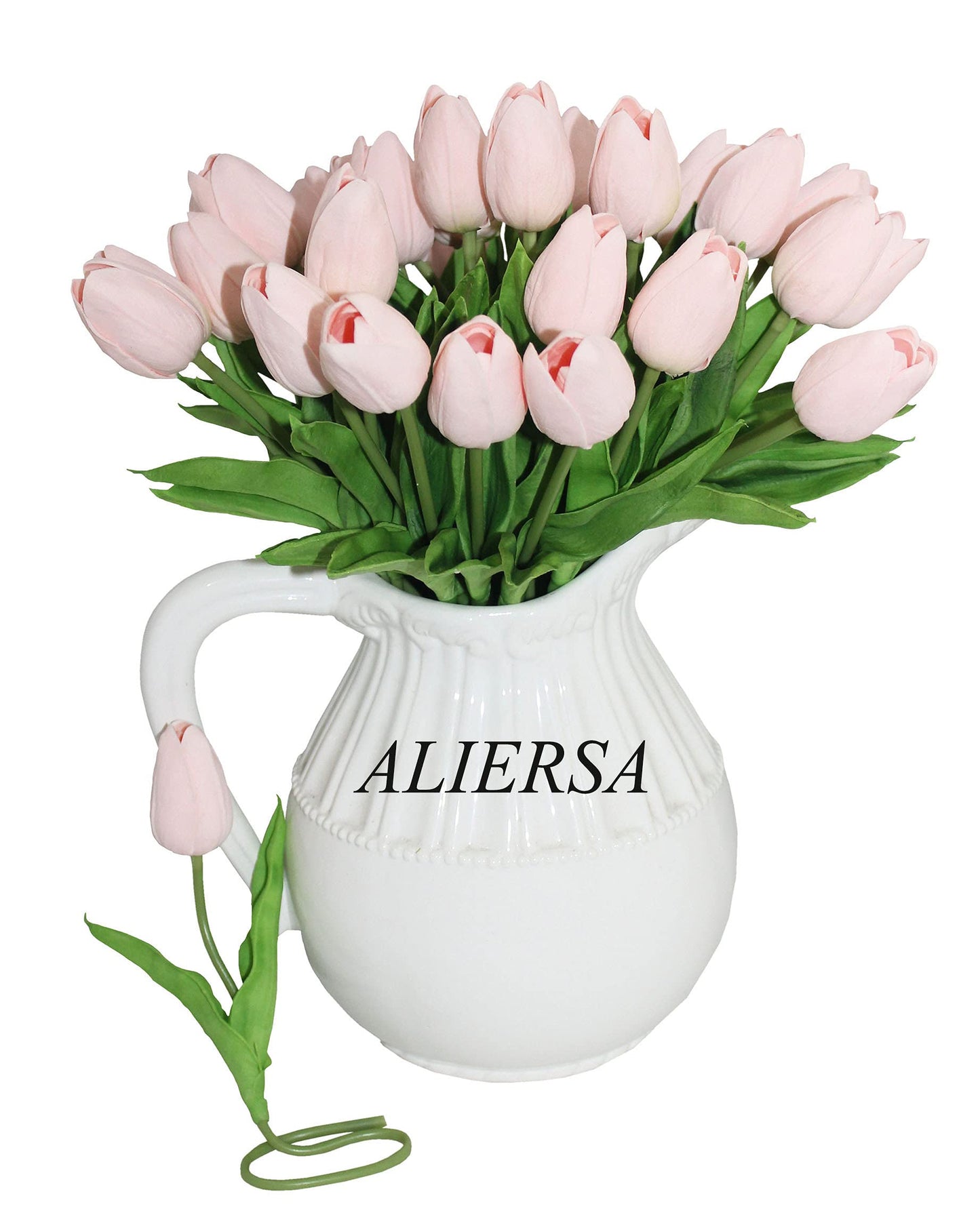 ALIERSA 10-Heads Home Decor Mini Tulip Real Touch Tulip Artificial Flowers Bouquets (Light Pink)