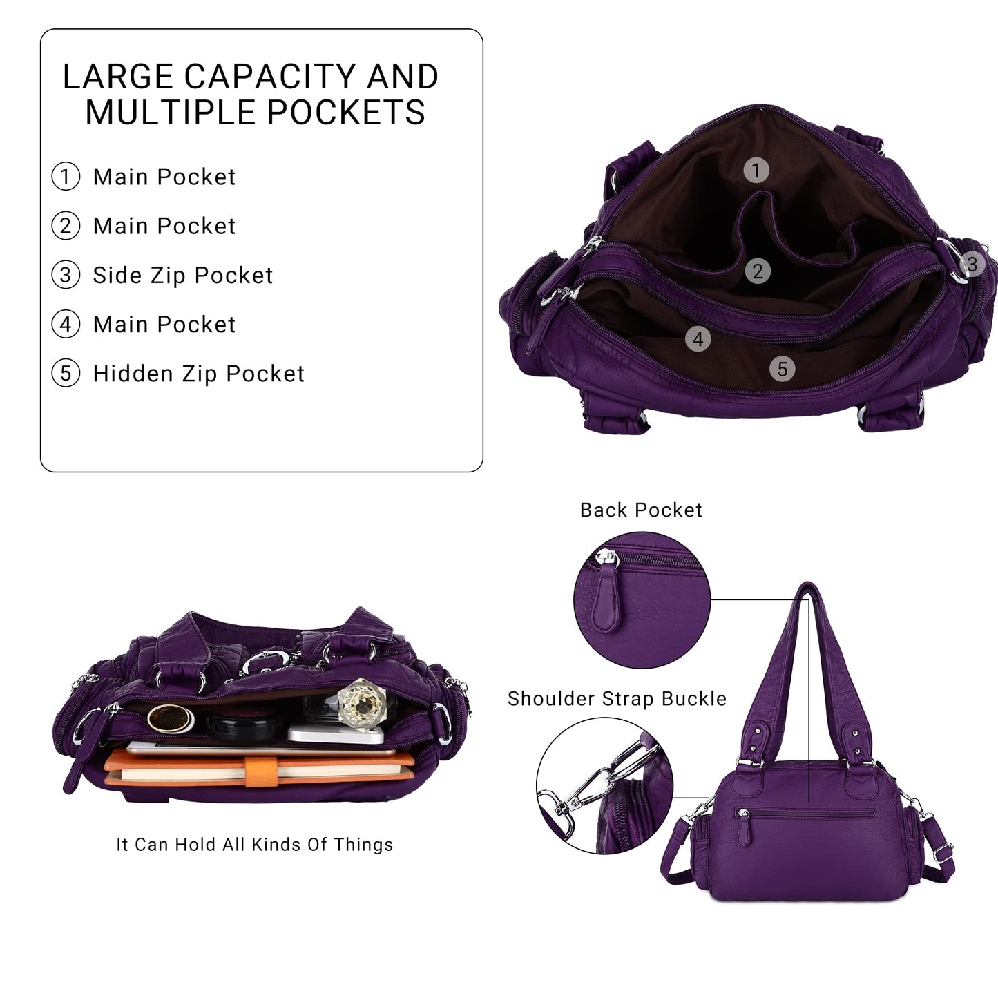 Angel Kiss Small Purse Handbag for Women Crossbody and Shoulder Bags Multipocket Soft Hobo Purses Adjustable Strap