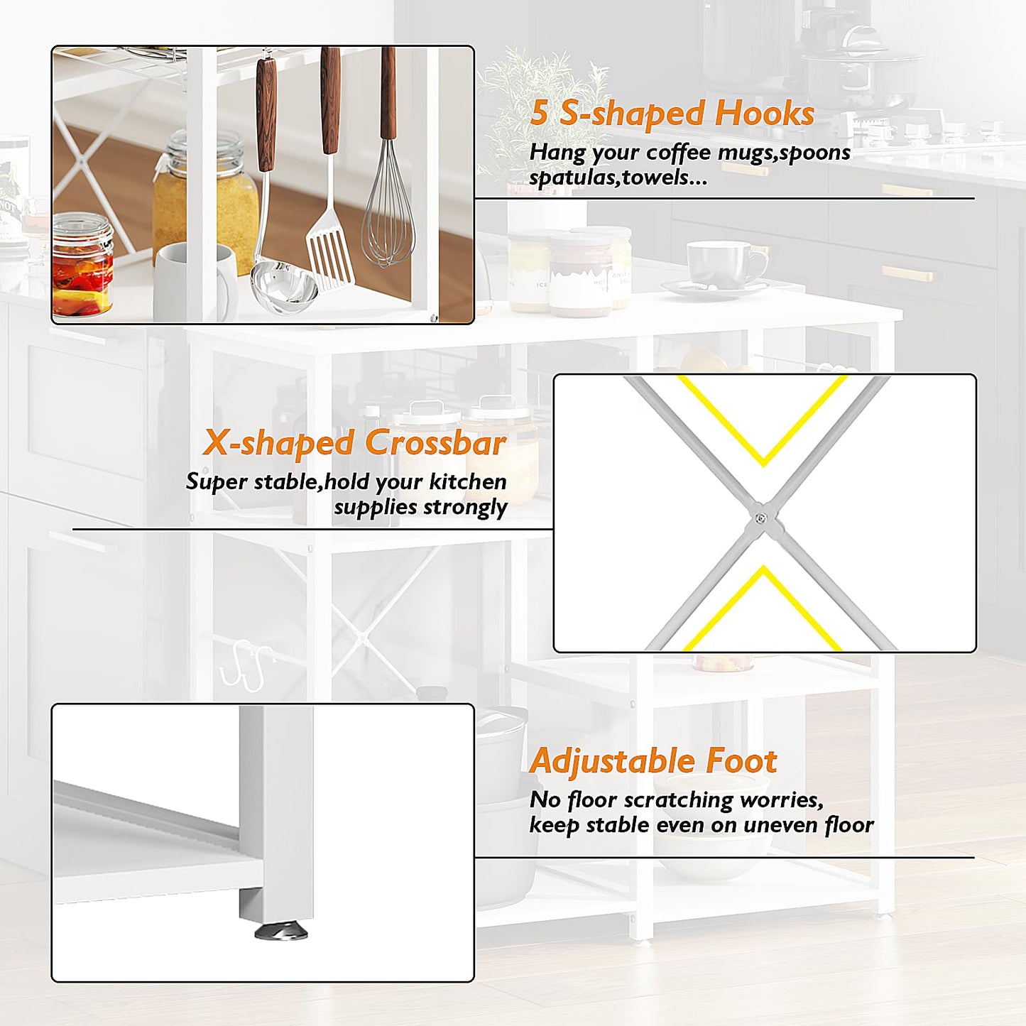 soges 3-Tier Kitchen Baker's Rack Utility Microwave Oven Stand Storage Cart Workstation Shelf, White