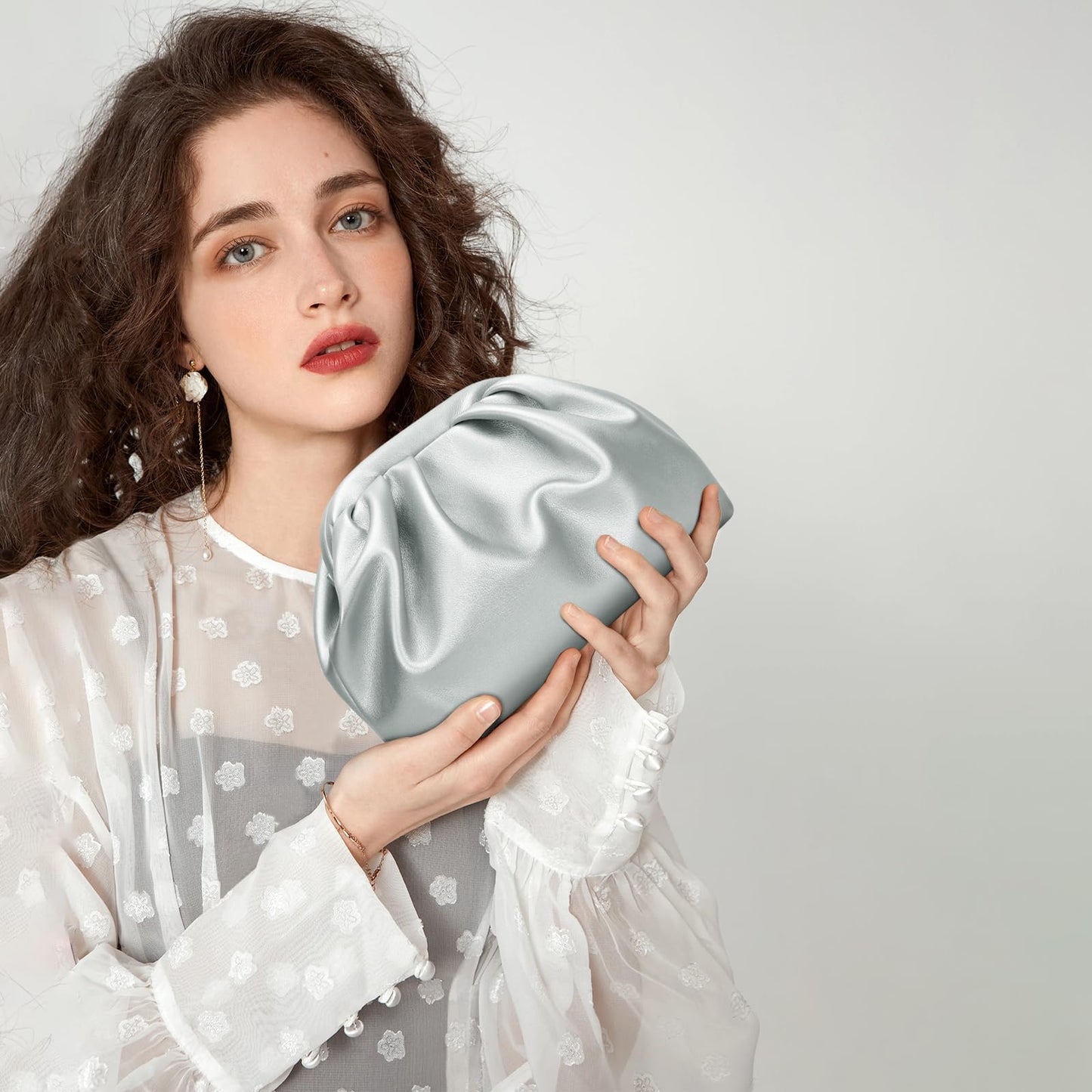 KKXIU Pleated Evening Handbag for Women Formal Clutch Purse with Removable Chain Strap Soft Wedding and Prom Bag Elegant Crossbody Clutch (Silver)