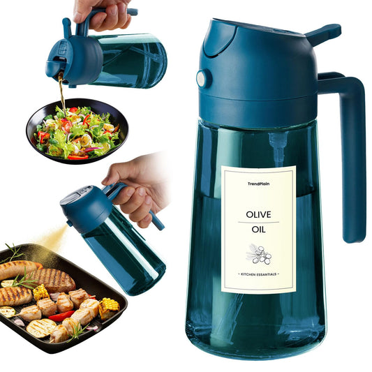 TrendPlain 16oz/470ml Blue Glass Olive Oil Sprayer for Cooking - 2 in 1 Olive Oil Dispenser for Kitchen Gadgets, Air Fryer, Salad, and BBQ - Navy