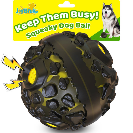 JoyBruko Dog Ball for Aggressive Chewers - Interactive Dog Toy Balls Fun Squeaky Sound to Keep Them Busy, Durable for Small Medium Large Breeds, Rubber Pet Chew Toys, As Seen on TV, Black & Yellow