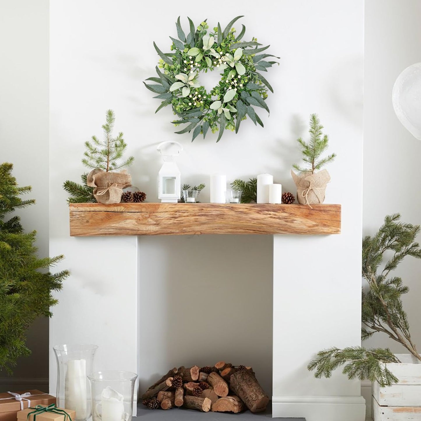 22" Eucalyptus Welcome Sign for Front Door Wreath Artgar Large Outdoor Wreaths for Windows Fireplace Home Wall Farmhouse Porch Decor,White Berries,Spring Summer All Seasons Green