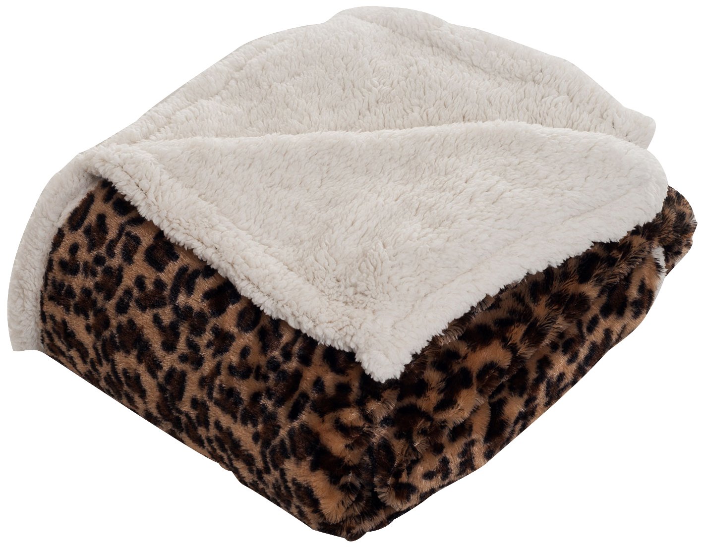 Sherpa Fleece Throw Blanket - 50x60-Inch Machine-Washable Reversible Throw - Fluffy Blankets for Couch, Chair, or Bed by Lavish Home (Leopard)