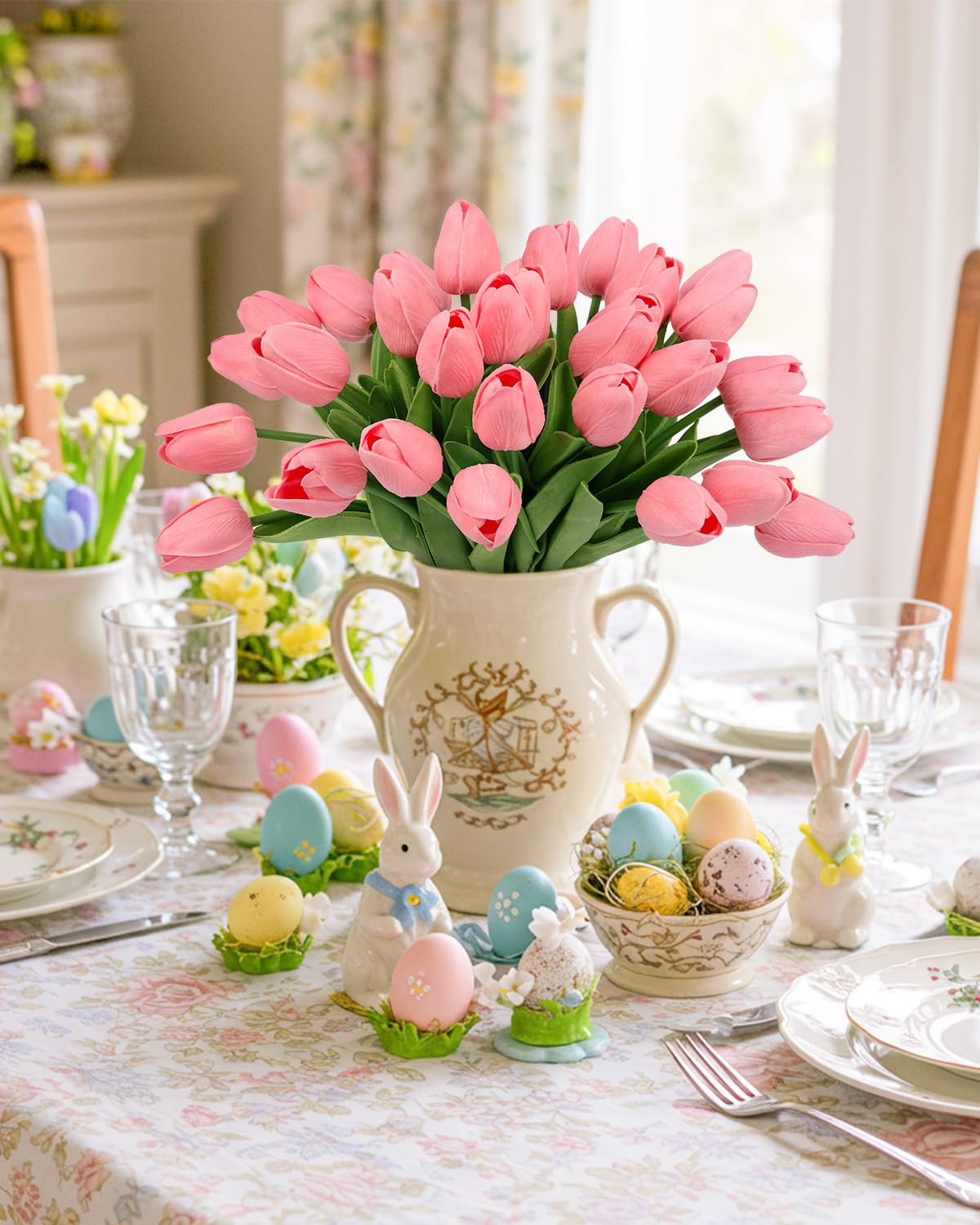 MACTING 30 PCS Artificial Tulip Flowers 13.7" Real Touch Fake PU Tulips Bouquet Faux Pink Flowers for Floral Arrangements Table Centerpieces Kitchen Home Indoor Outdoor Summer Decorations