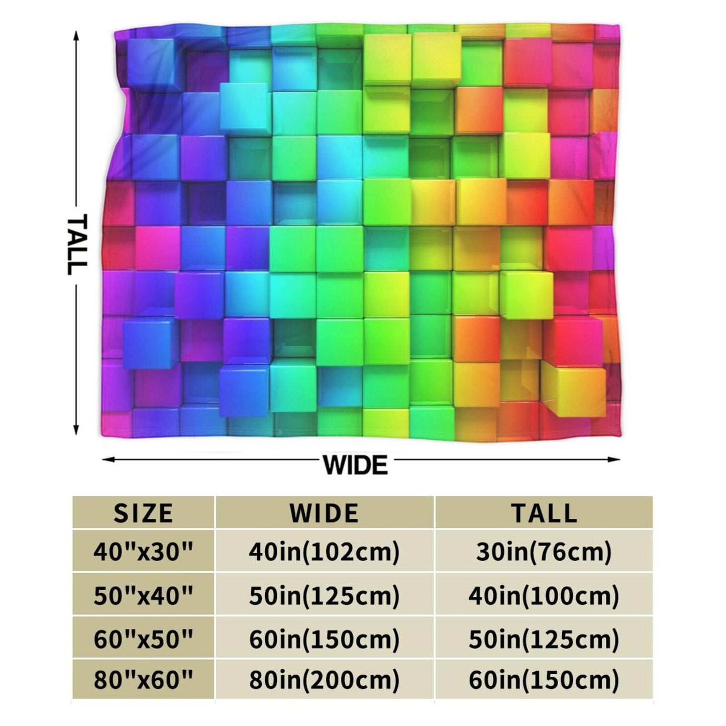 Gbuzozie Rainbow Colorful Boxes Pattern Fleece Blanket Lightweight Ultra-Soft Throw Blanket for Sofa Couch Bed Camping Travel - Super Soft Cozy Microfiber Blanket 50"X40"