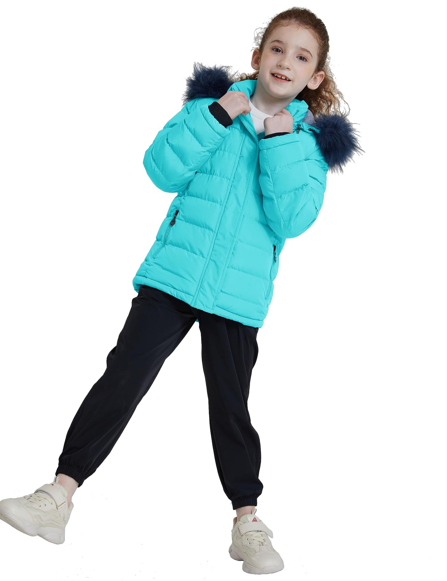 ZSHOW Girls' Puffer Coat Padded Warm Winter Jacket Removable Hooded Coat(Light Blue,14-16)