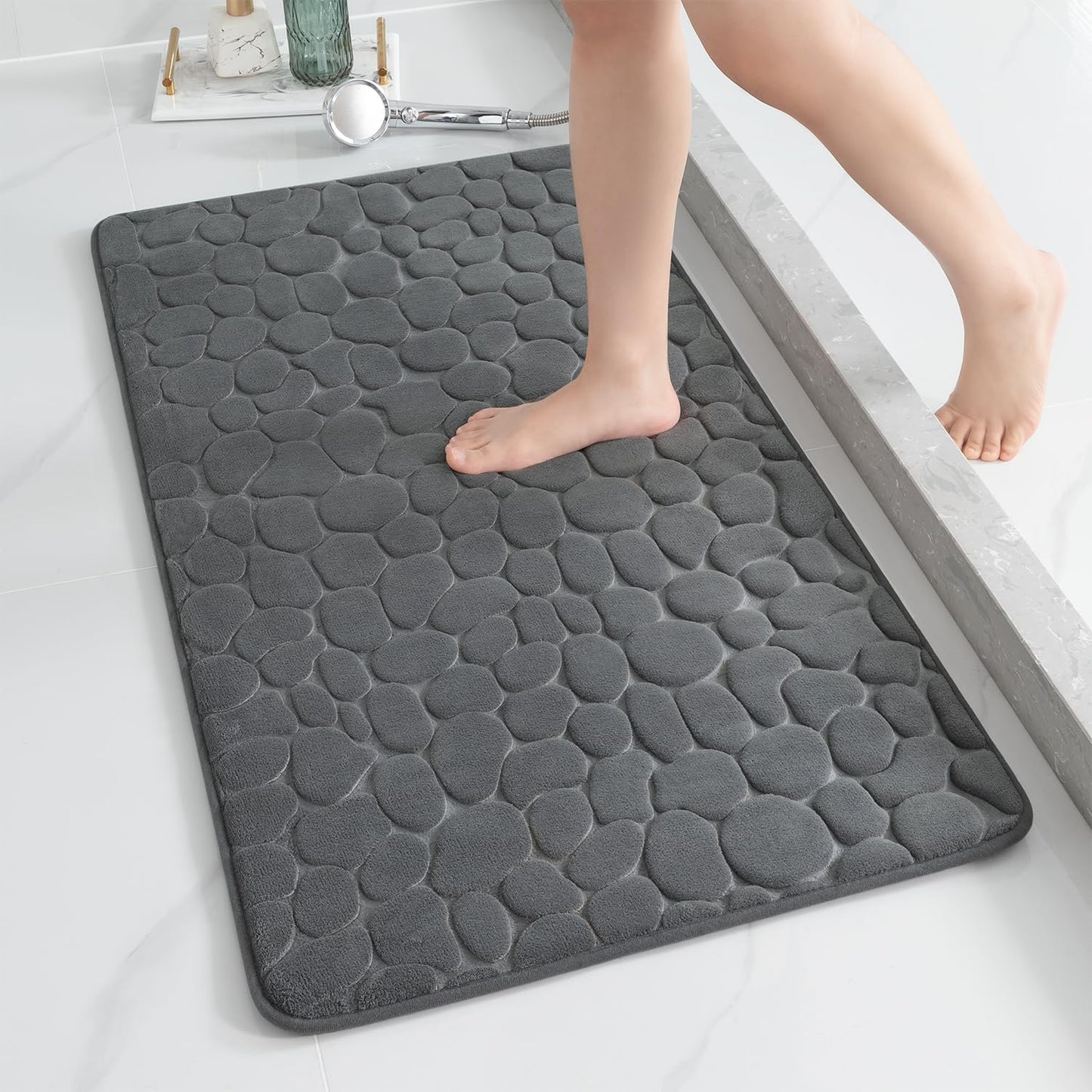 YIHOUSE Bathroom Mat Rug, Memory Foam Bath Mat, Non-Slip Bathroom Floor Mats, Cobblestone Bath Mats Absorbent Bath Rugs Washable Quick Dry (17x24,Dark Gray)