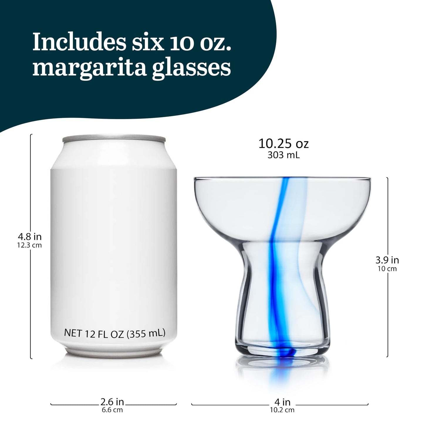 Libbey Blue Ribbon Stemless Margarita Glasses, Shallow Bowl Lightweight Margarita Glasses Set of 6, Margarita Set for Parties