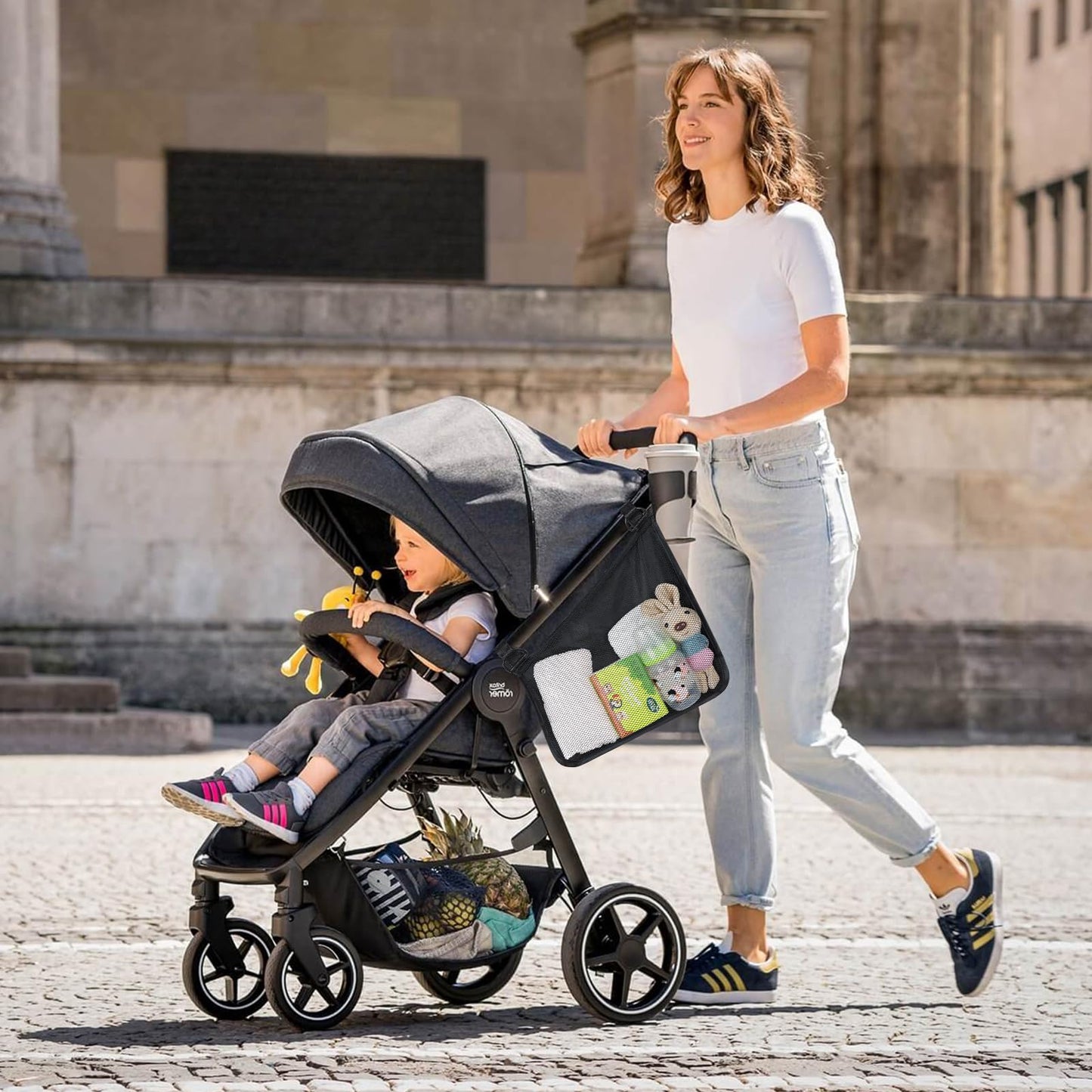 Accmor Universal Stroller Organizer, Side Sling Stroller Organizer, Mesh Cargo Net Stroller Storage Caddy Accessories, Stroller Bag Accessories Fits for Uppababy, Nuna, Baby Jogger, Doona Strollers