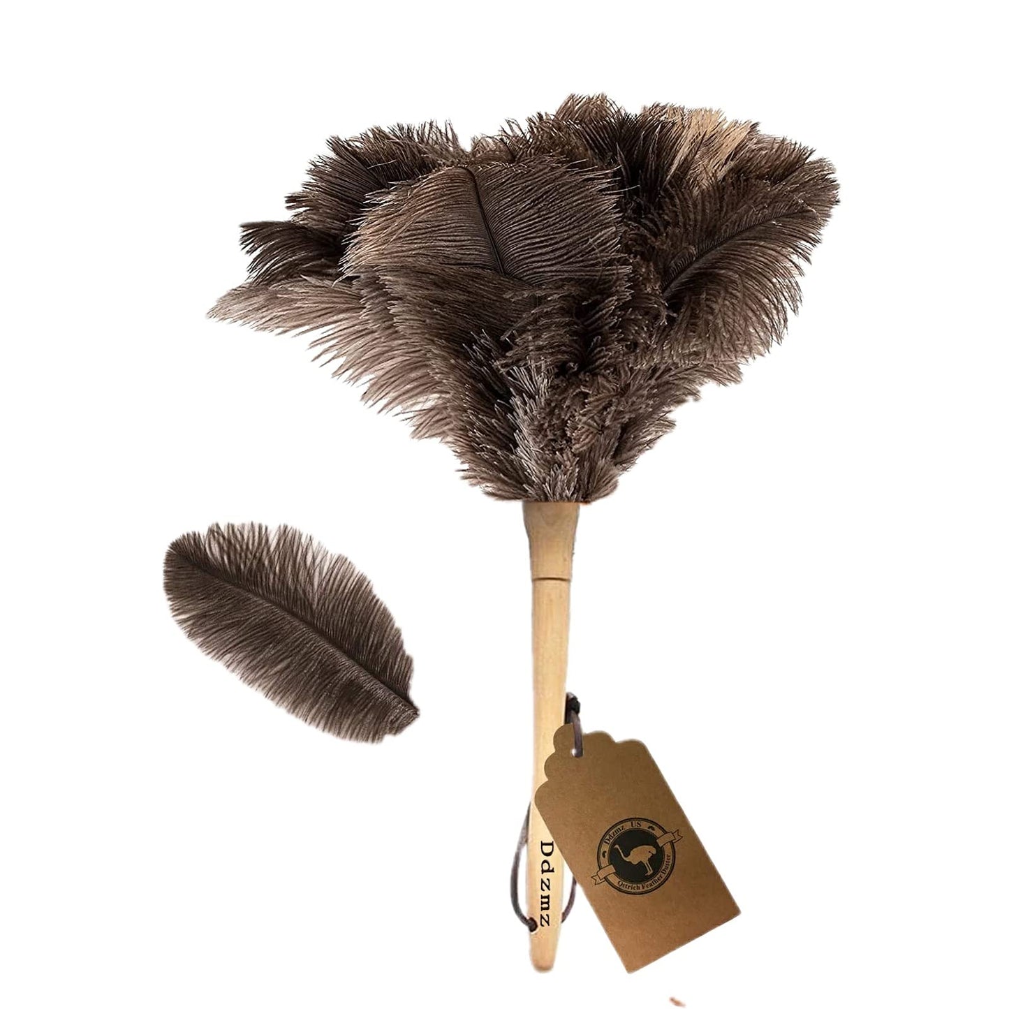 Feather Duster, Feather Dusters for Cleaning Ddzmz Fluffy Natural Genuine Ostrich Feathers with Wooden Handle Reusable Handheld Ostrich Feather Duster Cleaning Supplies, Gray and Brown(Length 16")