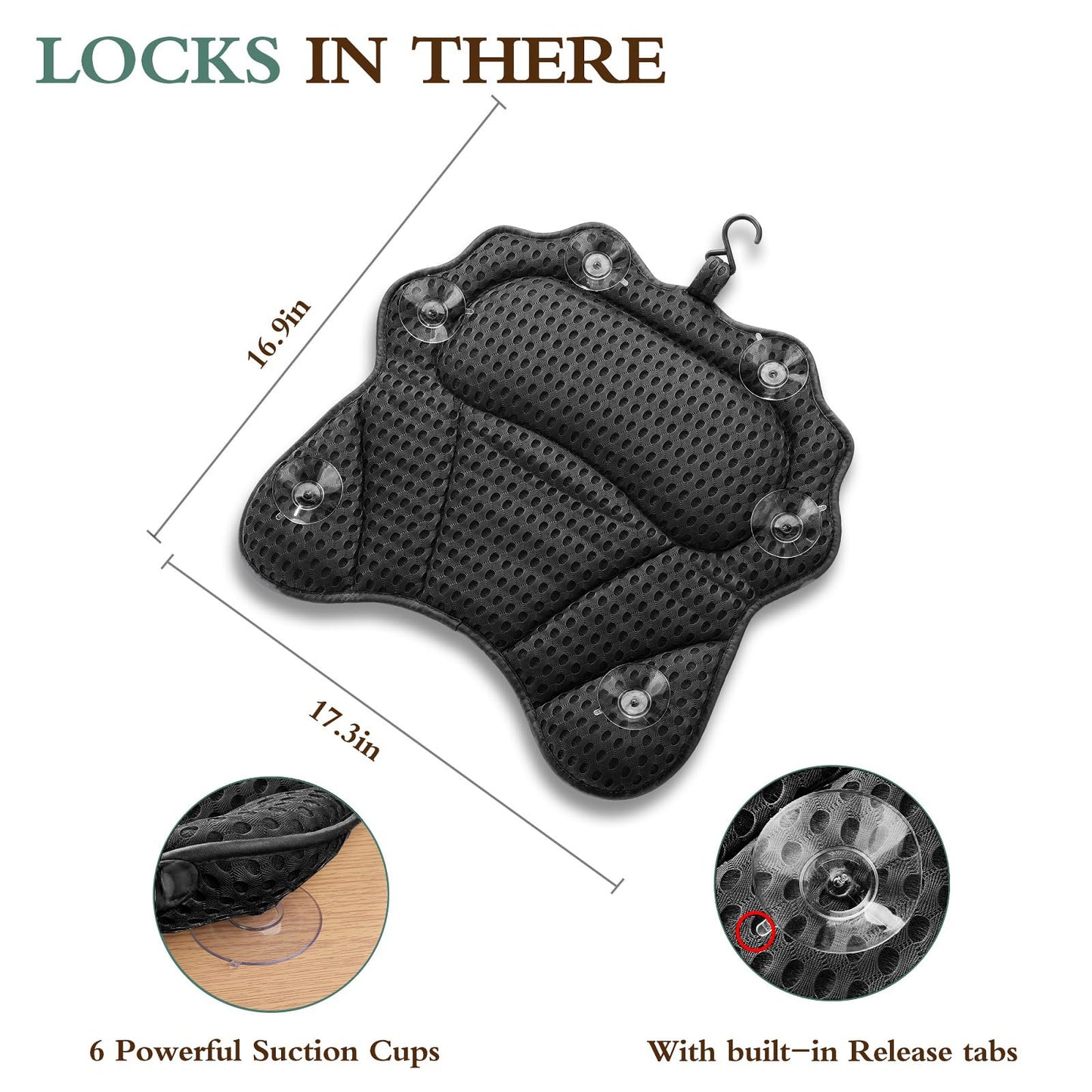 Bath Pillow RUVINCE Ergonomic Luxury Bathtub Pillow with Head,Neck, Shoulder and Back Support, 4D Bath Pillows for tub with 6 Powerful Suction Cups, Fits All Bathtub, Spa Tub, Hot Jacuzzi (Black)