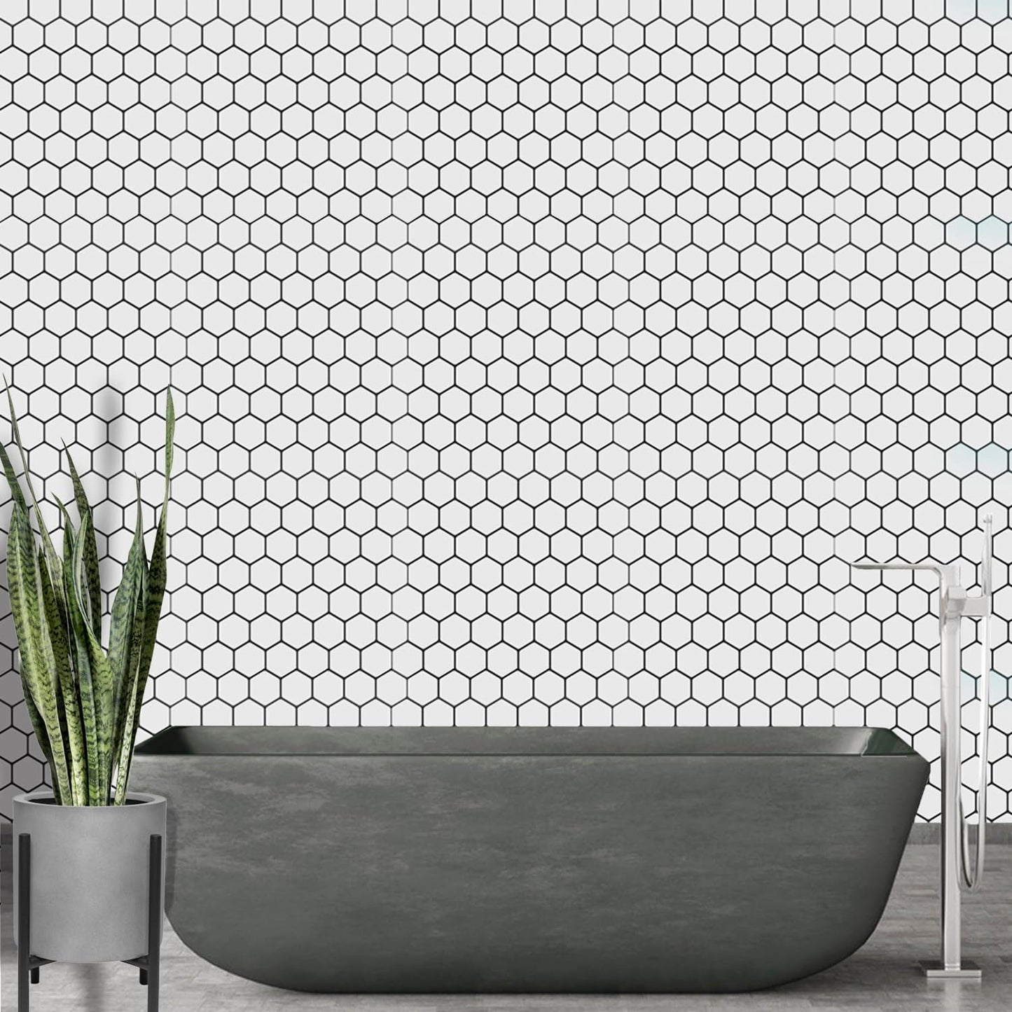 DÉCOR WOW Peel & Stick Backsplash for Kitchen & Bathroom, (8) 12x12-inch Sheets Covers 8 Sq. Ft, White Hexagon