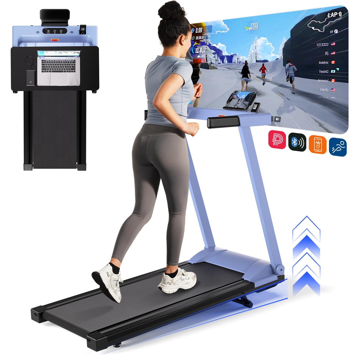 Treadmill for Home with Incline Folding Treadmills Running Machine for Small Spaces with Handle 300 LB, 3.0 HP, 7.5 MPH Foldable Treadmill with App