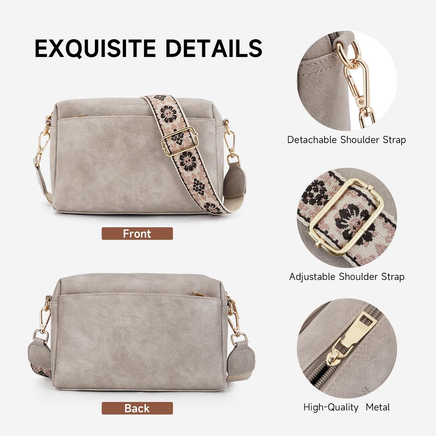 APHISON Small Crossbody Bags for Women, Triple Zip Crossbody Cell Phone Purse Shoulder Handbags with Adjustable Strap Gray