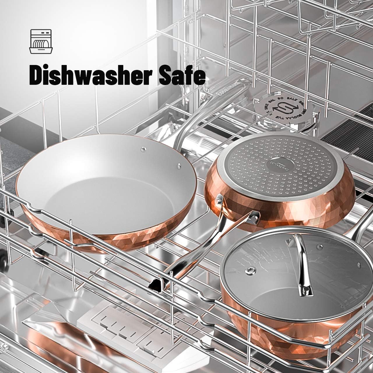 COOKSMARK 10-Piece Diamond Nonstick Ceramic Induction Cookware Set Scratch-Resistant Pots and Pans Set with Lids, Dishwasher Safe Oven Safe, Copper