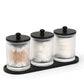 3 Pack Qtip Holder - Bathroom Organizers and Storage, Cotton Round Holder Floss Pick Holder Cotton Ball Holder with Tray, Glass Apothecary Jars with Lids, Cotton Swab Dispenser Set -sw clear y