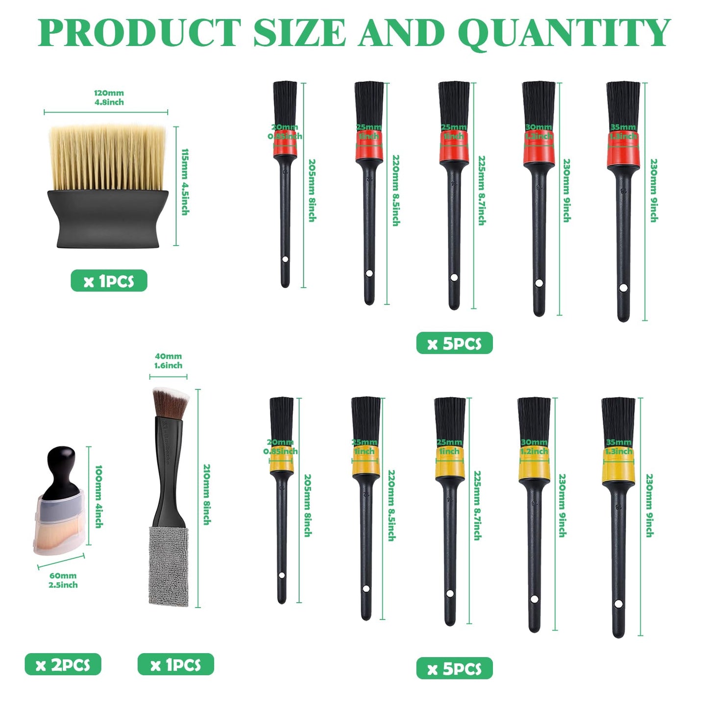 Yauhar 14Pcs Car Interior & Exterior Dusting Brush Set Contains Soft Cleaning Brushes, Auto Boars Hair Detailing Brushes, Double Head Brush for Automotive Air Conditioning Vent Dashboard Screen