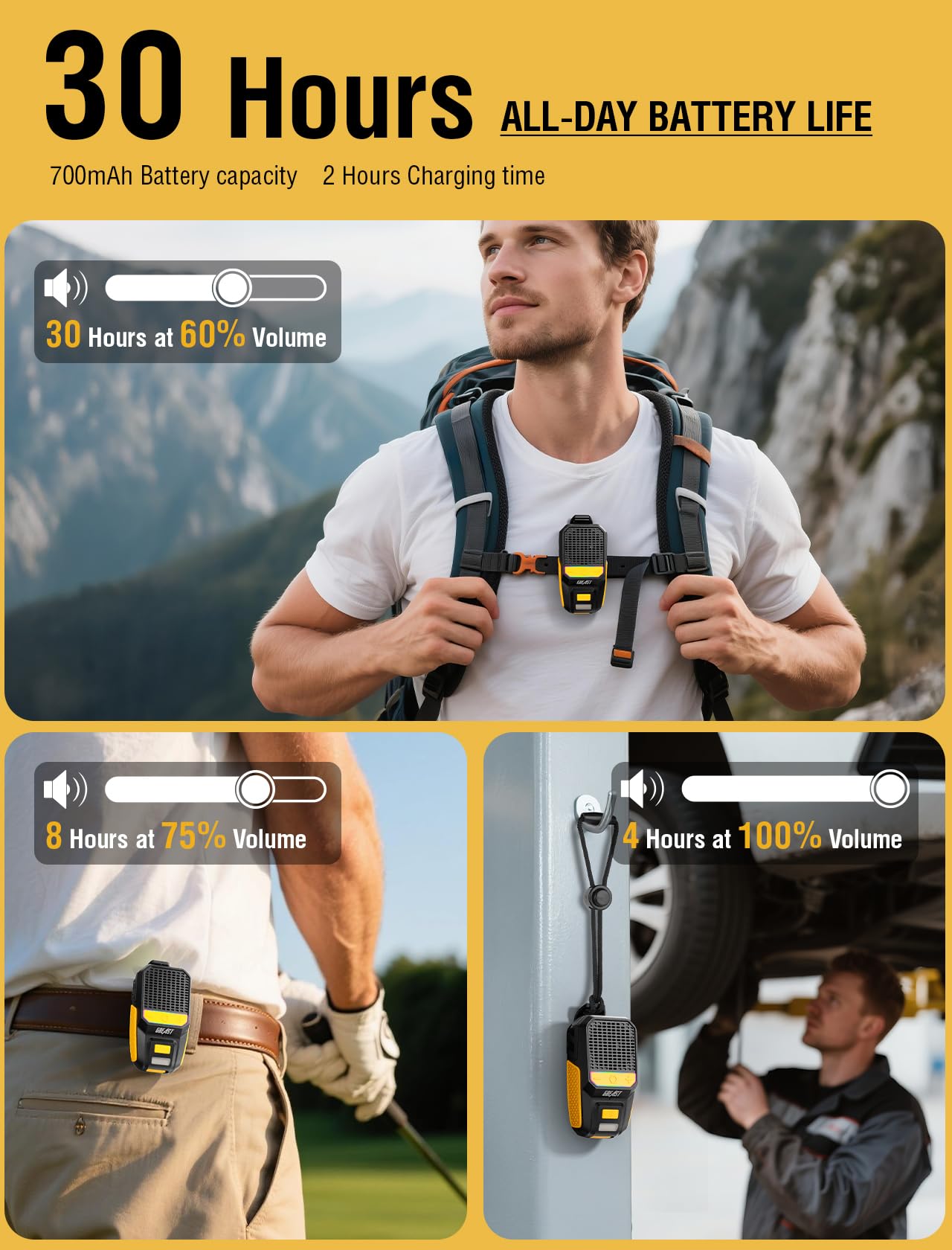 GBEAST Wearable Bluetooth Speaker, Clip-On Mini Portable Speakers All Day Playtime Waterproof Built-in Mic for Hands-Free Music/Calls Bluetooth Speaker with RGB/Flashlight for Jobsite/Outdoor/Golf