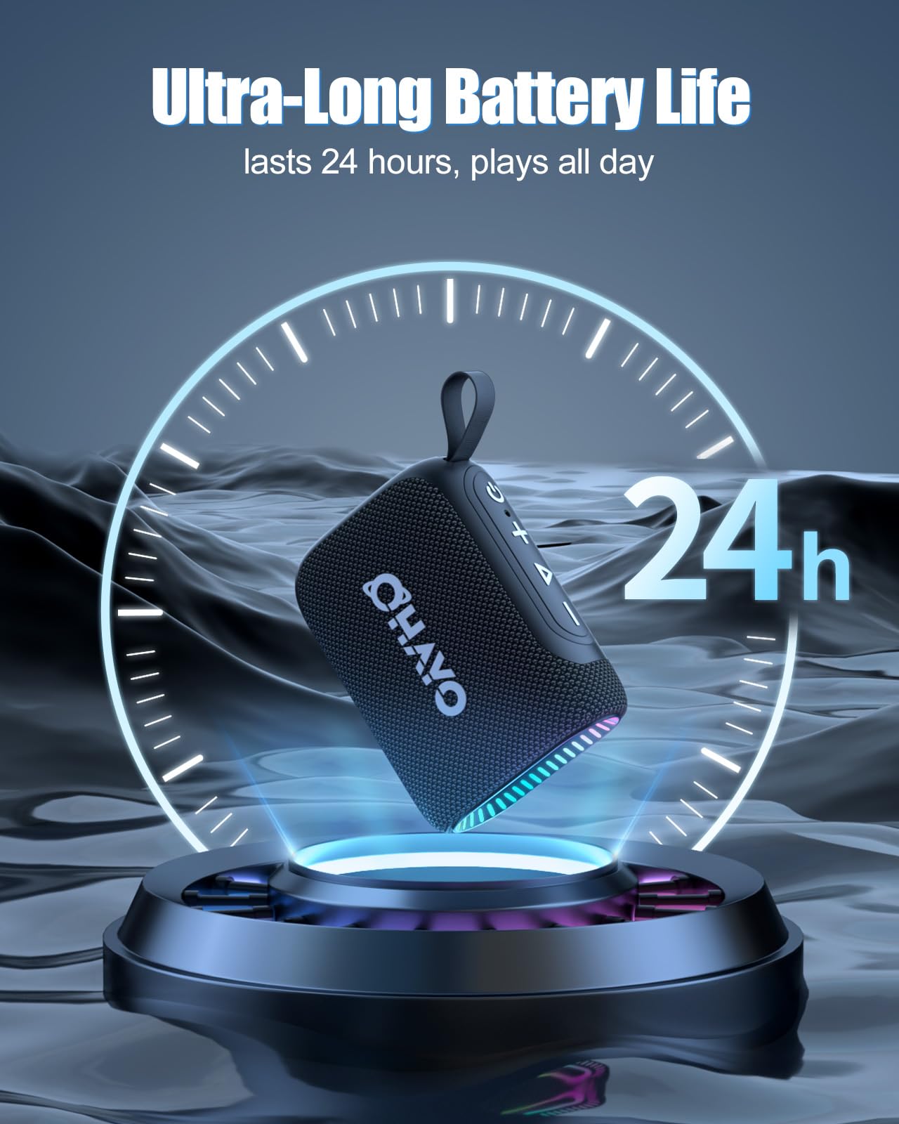 OHAYO Bluetooth Shower Speaker, IPX7 Waterproof, Portable Mini Speaker with Clip, Wireless, 24H Playtime, RGB Light, Powerful Sound and Punchy Bass, Electronics Gifts for Outdoors/Home/Office/Travel