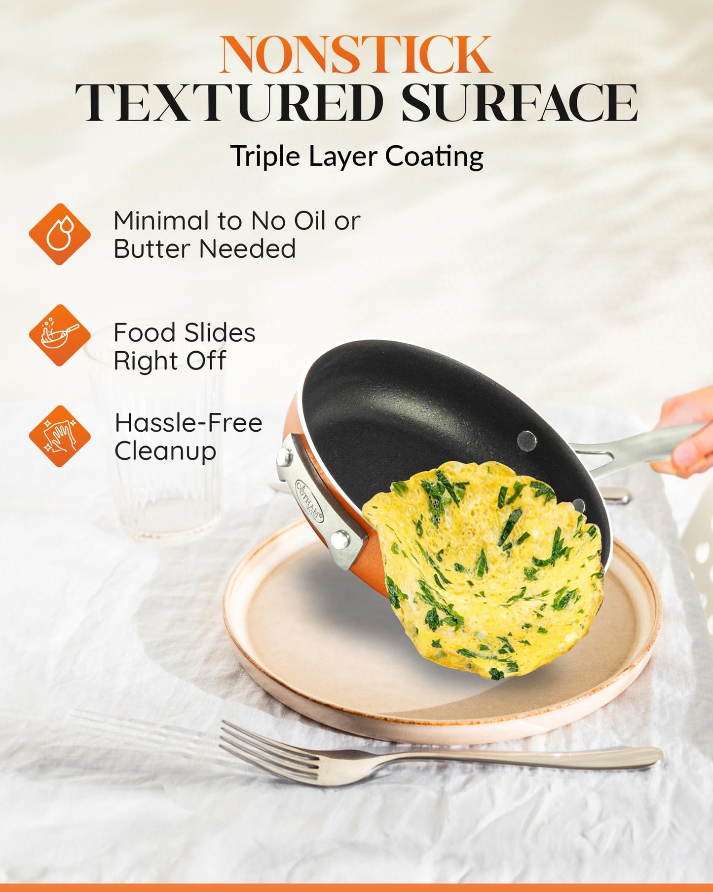 Gotham Steel Stackable Pots and Pans Stackmaster 10 Piece Cookware Set with Ultra Nonstick Cast Texture Ceramic Coating, Copper