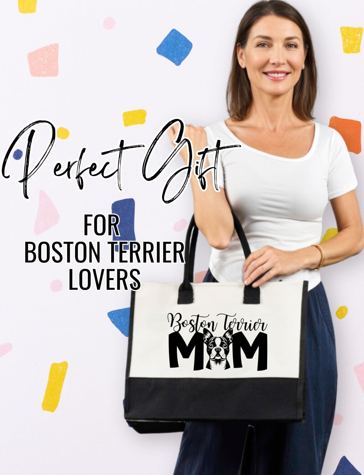 InnoBeta Boston Terrier Gifts for Women Canvas Tote Bag, Boston Terrier Gifts Tote with Top Zipper Closure and Shoulder Strap for Birthday, Mother's Day, Christmas