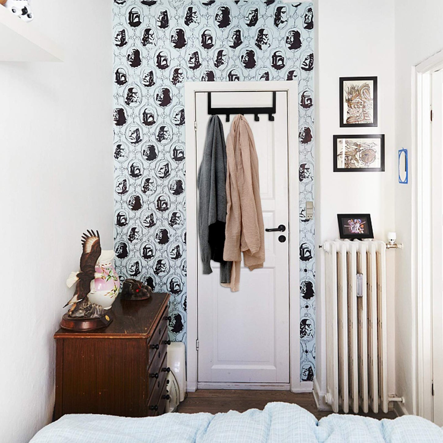 MINCORD Over Door Hook Hanger, Back of Door Bathroom Towel Rack Hooks Heavy-Duty Organizer Sturdy Anti-Rust Black 5-Hooks Towel Holder for Bathroom Bedroom Kitchen Coat Bag Robe Towels