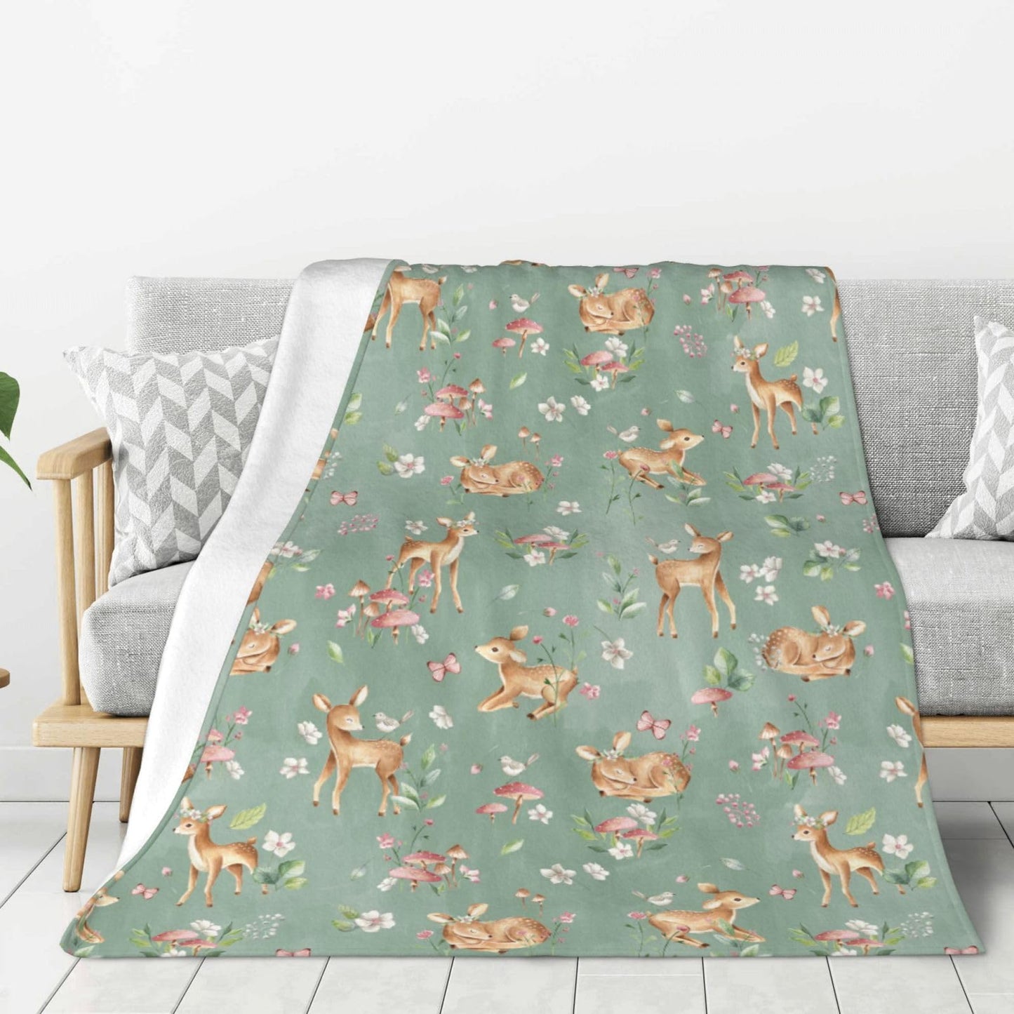 Jbofyee Deers Animal Throw Blankets All Season Ultra Soft Warm Cute Forest Fawn Fleece Blanket for Home Bed Sofa Couch Chair Outdoor Travel Camping 60x50 Inch