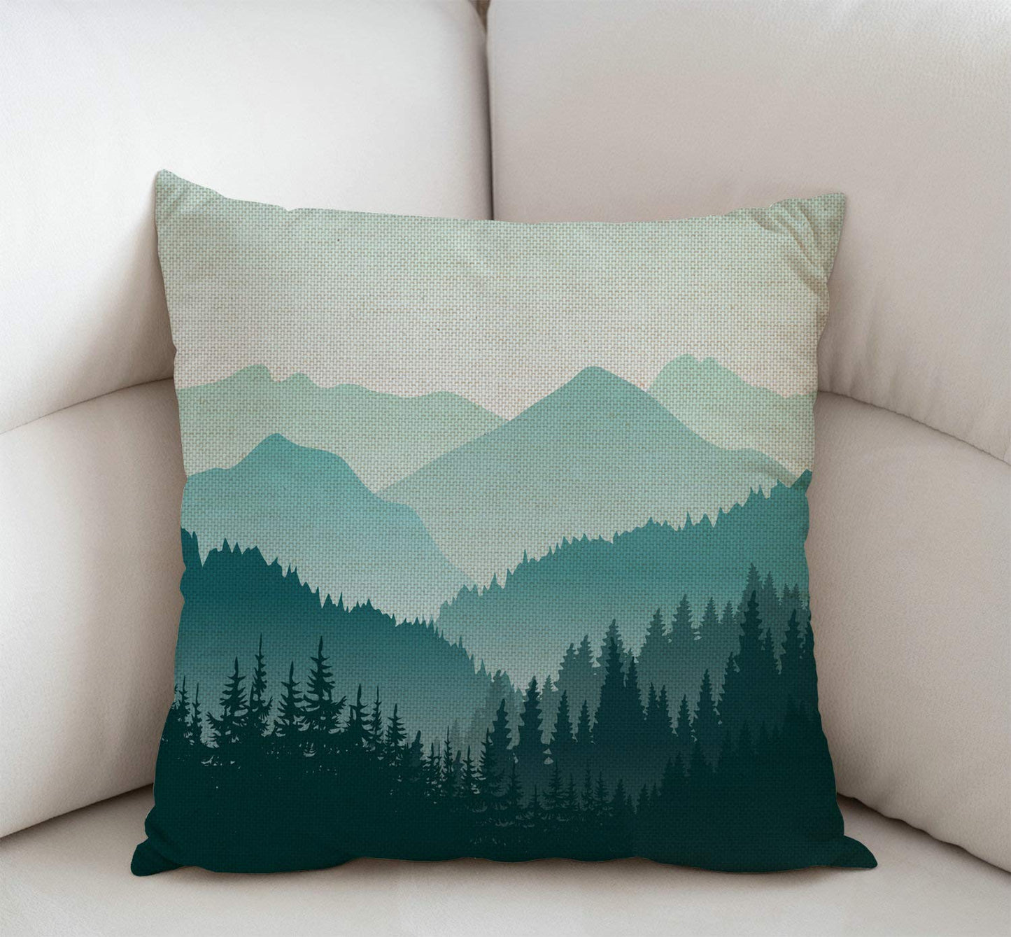 Swono Beautiful Green Mountain Landscape Rustic Farmhouse Style Decorative Throw Pillow Cover Cushion Case for Sofa Couch Housewarming Present Home Decor Cotton Linen 18" x 18" Inch