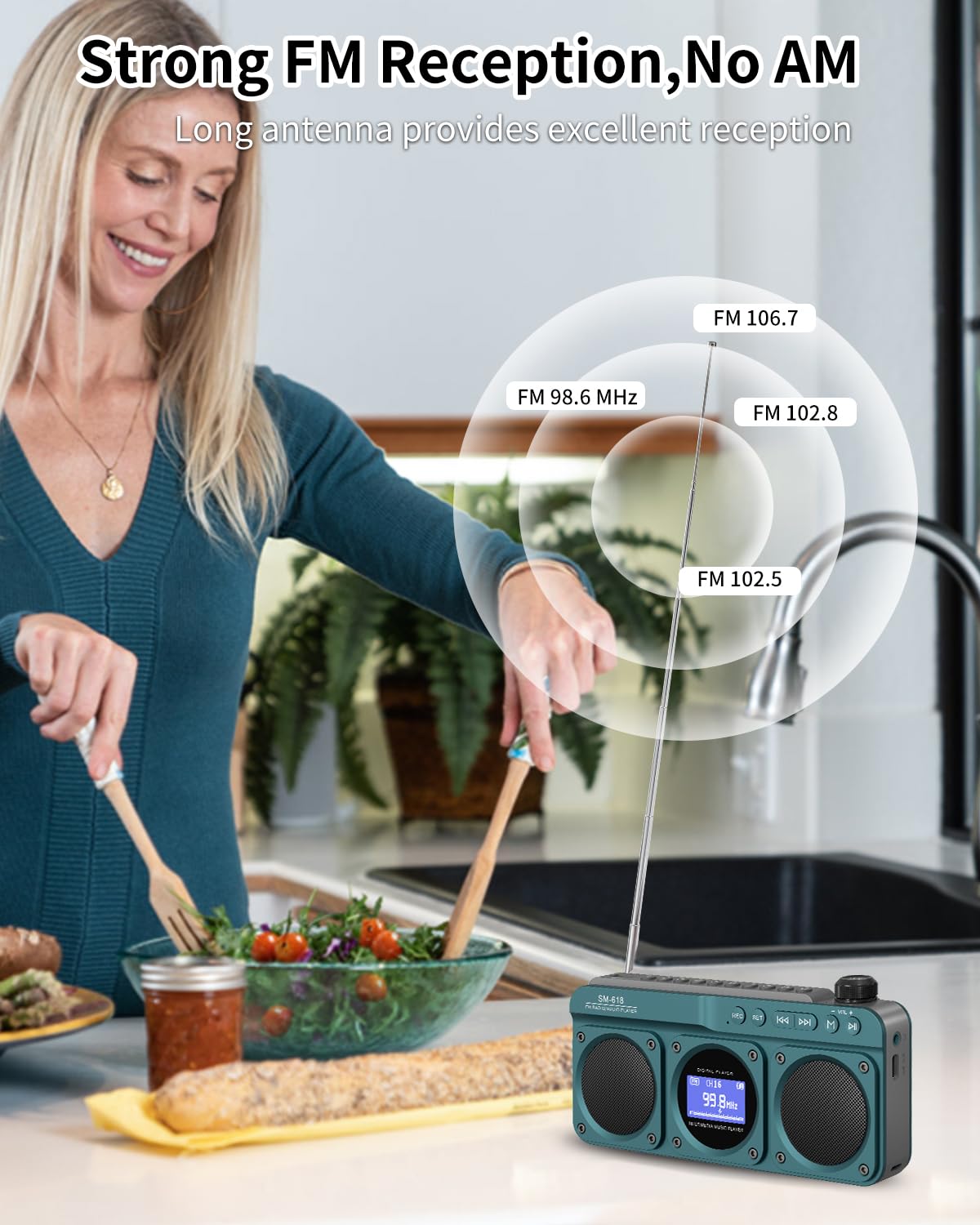 SEMIER Small Digital FM Radio Bluetooth Speaker, Handheld Rechargeable Radio Wireless Speaker, LCD Display, Double Speakers, Headphone Jack, Support USB/Micro SD Card MP3 Play for Home Outdoor