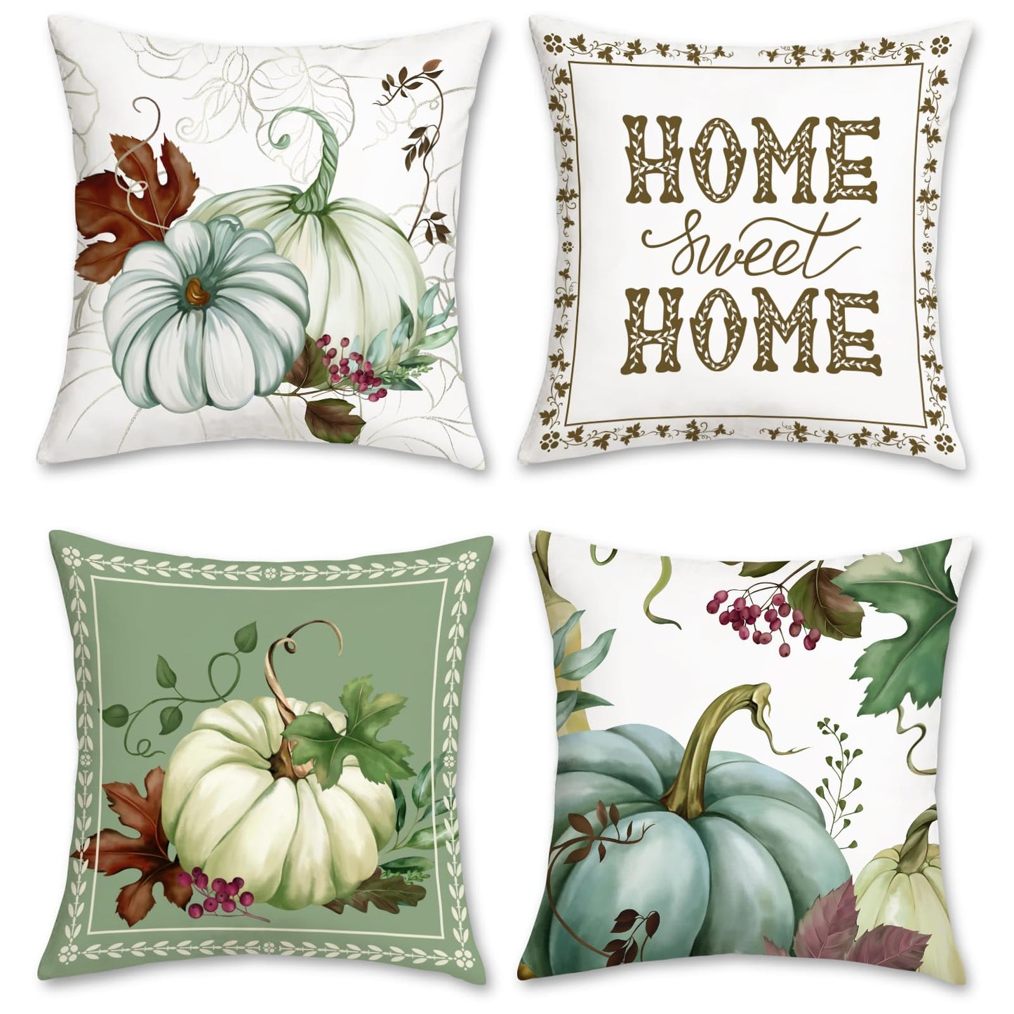 Bonhause Fall Pumpkin Throw Pillow Covers 18 x 18 Inch Autumn Thanksgiving Decorative Pillow Cases for Couch Sofa Home Fall Decor Set of 4
