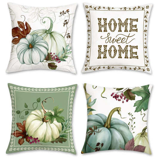 Bonhause Fall Pumpkin Throw Pillow Covers 18 x 18 Inch Autumn Thanksgiving Decorative Pillow Cases for Couch Sofa Home Fall Decor Set of 4
