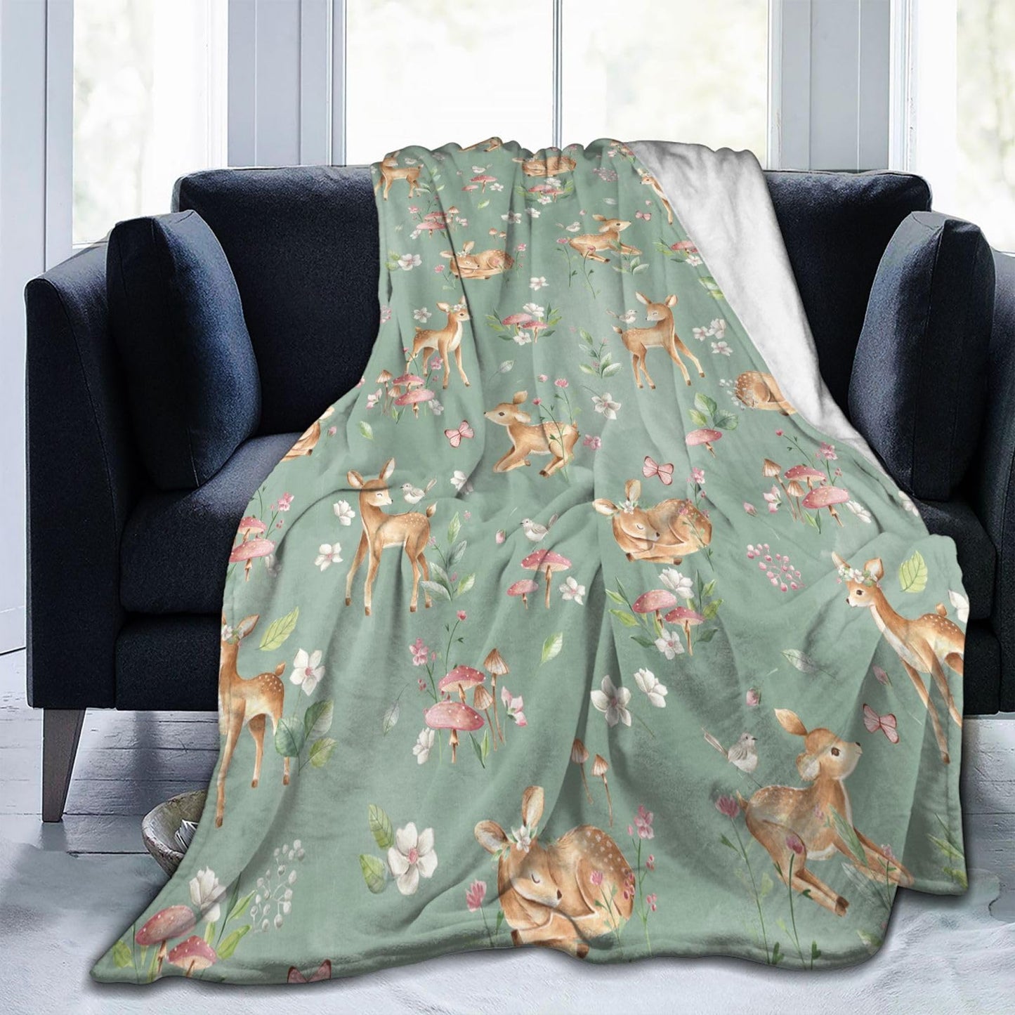 Jbofyee Deers Animal Throw Blankets All Season Ultra Soft Warm Cute Forest Fawn Fleece Blanket for Home Bed Sofa Couch Chair Outdoor Travel Camping 60x50 Inch