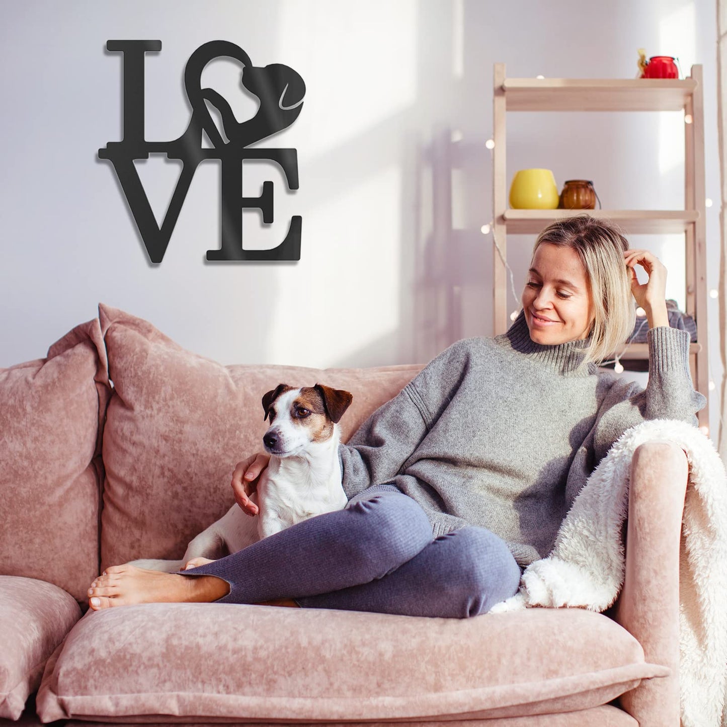 KOYILTD 2PCS Love with Paw Print and love Wall Decor, Dog Lover Home Decor (Black)