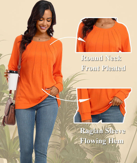 Addtoo Womens 2025 Fall Tunic Tops Casual Long Sleeve Pleated Blouse Warm Loose Dressy Tshirt Small