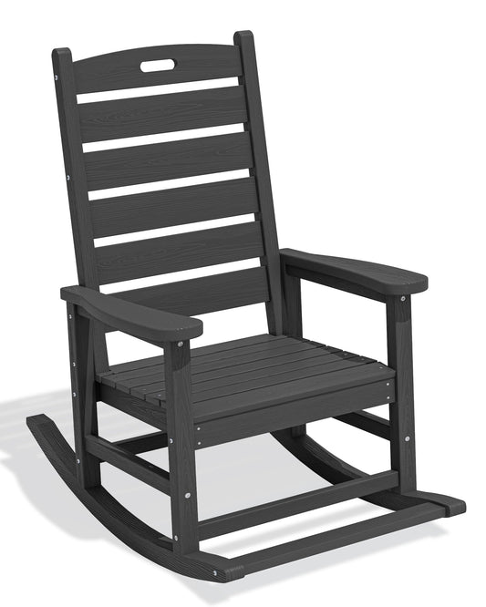 SERWALL Outdoor Rocking Chair, Oversized Rocking Chair with Footrest for Adults, HDPE All Weather Resistant Rocking Chairs for Patio, 350lbs Weight Capacity, Gray