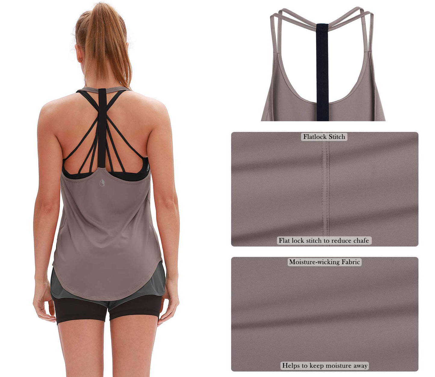 icyzone Workout Tank Tops for Women - Athletic Yoga Tops, T-Back Running Tank Top(Pack of 2) (M, True Blue/Mauve Shadows)